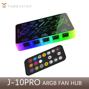 Dual SATA10Port PWM Fan Controller 4-Pin 5V/12V ARGB Fan Hub With Magnetic Attachment & Remote Control Lights For PC