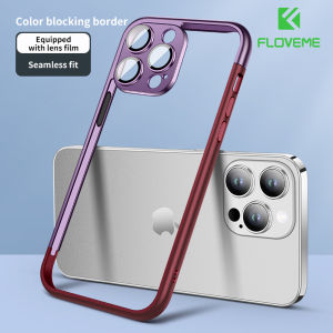 FLOVEME With Camera Lens Film Protector Frame Bumper Case For iPhone 15 14 13 12 Pro Max 15 14 Plus Contrasting Colors Border Protection Pure PC Anti-fall Cover For iphone 15 14 13 12