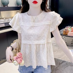 WANGGONGZHU | เสื้อเชิ้ตผ้าชีฟองแขนสั้นสไตล์ฝรั่งเศสสำหรับผู้หญิงในช่วงฤดูร้อนปี 2025 เสื้อผ้าเด็กผู้หญิงที่น่ารักและสง่างาม เสื้อเชิ้ตแขนยาวแบบลำลอง