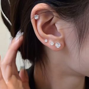 Titanium Steel Zircon Ear Bone Nails Flat Bottom Earrings with Multiple Sizes for Men and Woman