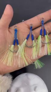 TEASER 10PCS/BAG Slow Pitch Jigging Assist Hooks with PE Braided Line & Luminous Thread Big Mouth for Boat Sea Fishing