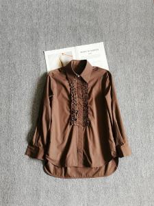 เสื้อเชิ้ตแขนยาวหลวมๆ สำหรับผู้หญิง ดีไซน์ดอกไม้ แขนยาว ทรงหลวม ผ้าฝ้าย สีพื้น ฤดูใบไม้ผลิและฤดูร้อน 2025