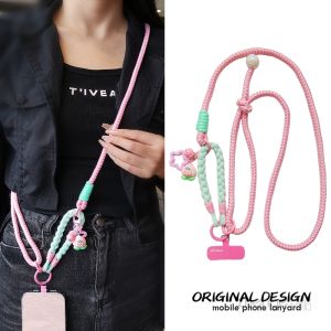 Adjustable Length Cotton Thread Lanyard for Mobile Phone Travel Anti-Loss Wrist Strap Diagonal Neck Cord Nylon Weaving Material