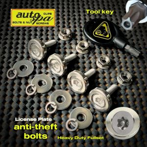 Heavy Duty Anti-theft (Full set) license plate bolts. solid stainless steel and washer plus tool key. for cars and motorcyles.