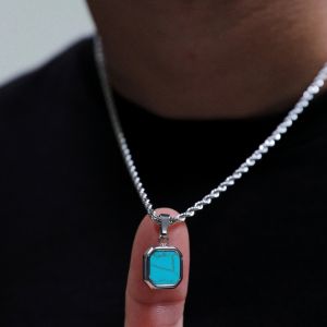 Titanium Steel Black Agate Kingstone Pendant Necklace Unique Design Heavy Work Fashion Jewelry Gift for Him Or Her