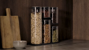 Joseph Joseph Podium Storage Container Set - Glass/Plastic (3-Piece or 5-Piece Set) with Stand for Easy Access - Key Features: High-Quality Borosilicate Glass, Stainless Steel Lid, Multiple Sizes for Versatile Storage