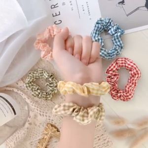 Ponytail Hair Band Elastic Rubber Band Korean Women 2021 Fashion Korea Flower Lattice Pattern Girl