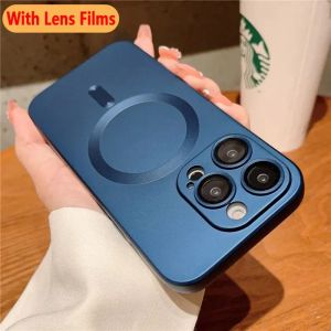 Luxury For Magsafe Wireless Charging Case For iPhone 15 11 13 12 14 Pro Max Plus Magnetic Phone Cases Lens Protector Matte Cover
