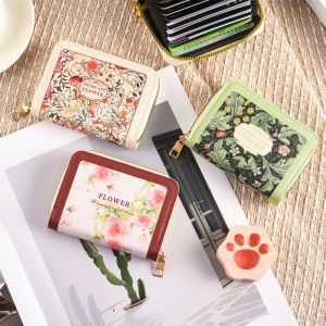 B0868 11/18 Slots Women Wallet PU Leather Floral Credit Card Holder Creative Multipurpose ID Card Case