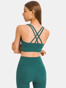 Sports Yoga Bra Womens High Intensity Shock Absorption Push up Backless Brushed Naked Feel Nylon Fabric Vest Style Bra