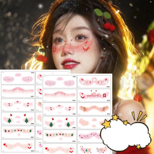 5Pcs Xmas Decorative Temporary Tattoo Stickers / Waterproof Face Painting Accessories / Lovely Holiday Skin Decals Suitable for Indoor Festive Parties and Holiday Gatherings