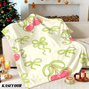 Beast Kingdom | Cherry Bow Print Winter Summer Flannel Blanket Throw Fleece Soft Fuzzy Plush Cozy Fleece Blankets for Sofa Ideal Gifts