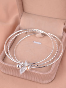 925 Sterling Silver Three Lives Three Worlds Bracelet Bell Leaf Three Ring Hand Jewelry Young Womens Bracelet Birthday Gift for Girlfriend