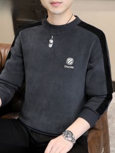 HENGYUANXIANG | Áo nỉ cổ tròn dày dài tay thời trang thường ngày cho nam Áo thun cotton polyester mùa thu đông Áo lót lông cừu