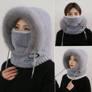 Winter Riding Hat for Women Hood Scarf Mask and Ear Cover Thick Thermal Windproof for Electric Scooter Outdoor Cycling Warmth