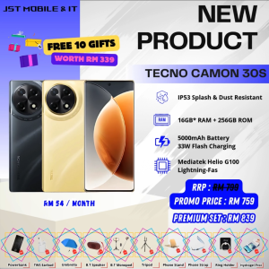 [BUY 1 FREE 10] TECNO CAMON 30S | 16*GB RAM + 256GB ROM | 4G Gaming Processor | 50MP AI Camera | 5000mAh | 33W Fast Charging