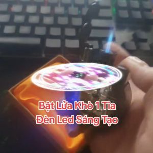 Bật Lửa Gas Khò Lộ Thiên Tròn 1 Tia Sáng Tạo Có Đèn Led Nhấp Nháy Kèm Hộp ( Nhiều Màu)
