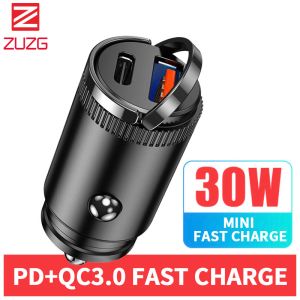 ZUZG 30W PD Car Charger Dual USB Type C Mobile Phone Charger Metal Car Charging QC3 4.0 Quick Charge For iPhone Samsung Xiaomi Tesla