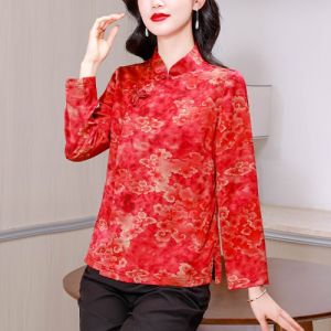 MAIMEI | เสื้อคาร์ดิแกนคอตั้งหลวมสไตล์จีนใหม่สำหรับผู้หญิงในฤดูใบไม้ร่วงปี 2025 เสื้อเชิ้ตแขนยาวทรงหลวมสไตล์แม่