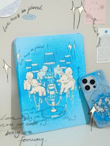 Artists Collaborative Sunday Sheep Table Lamp Acrylic Protective Case with Pen Slot Vintage Style 360 Rotation Silk Pattern for iPadPro