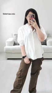 Kemeja Wanita Lengan Pendek Murah (SPS015 White Lacetrim Shirt)