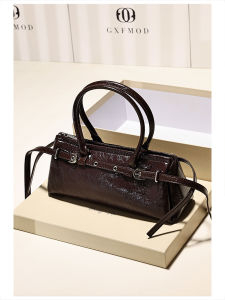 Trendy Retro Leather Bowling Bag Womens Handbag Shoulder Crossbody Bag Soft Handle Zipper Closure Daily Match Soft Leather