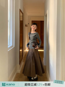 Symmetrical Pleated Wide Waist Flared Long Skirt
