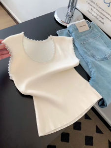 HUOLISI | Round Neck Beaded Knit Tank Top