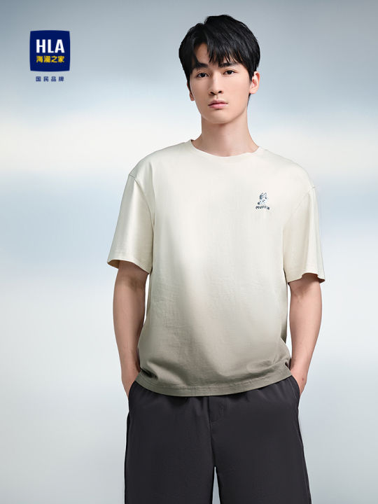Áo Thun Nam Cổ Tròn Tay Ngắn HLA Pure Cotton Gradient Basic Fashion City Summer Short Sleeve T-Shirt Comfortable Breathable