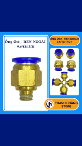 (Combo 5 cái) Đầu nối ống khí nén ren ngoài - Đầu nối nhanh phi 12 ren 9.6 13 17 21 - Đầu nối hơi ren ngoài Ống 12mm