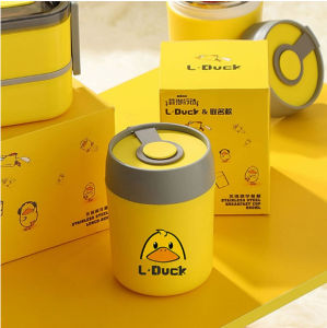 BÌNH Ủ CHÁO GIỮ NHIỆT INOX DÀNH CHO BÉ CÓ QUAI XÁCH SILICON TIỆN DỤNG L - DUCK VỊT VÀNG - bình ủ tiện dụng - bình ủ cháo vịt vàng - binh u chao giu nhiet - bình đựng cháo giữ nhiệt - bình đựng cháo inox