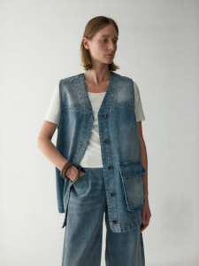 INSIS FEMME | Eco Active Dye Long V-Neck Workwear Pocket Denim Vest