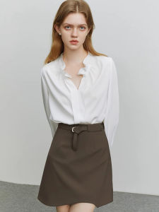 YAOMUHUA | French Design White V-Neck Ruffled Collar Shirt