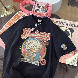 American Style Garfield Cat Pure Cotton Short Sleeve T-Shirt Womens Loose Large Size Cartoon Heavyweight Summer New Couples Top