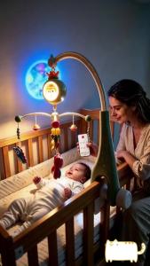 Werein Baby Crib Mobile with Remote Control Projection Musical Bed Bell Soft Night Light Lullaby Rotating Hanging Toy