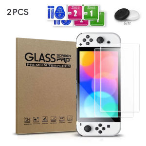 DATA FROG 2PCS Tempered Glass Screen Protector Compatible Switch OLED 9H HD Clear Glass Film for Switch OLED