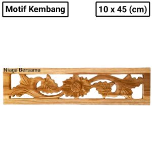 Kepingan Loster Kayu Jati 10 x 45 cm Asli Jepara Motif Kembang Ornamen Dekorasi Tempel Ukiran