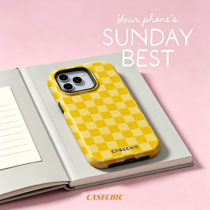 Potdemiel | Pale Yellow Checkerboard For 2 in 1 Flower Case For iPhone 17 16 15 14 13 Pro Max Luxury Phone Cover CaseChic