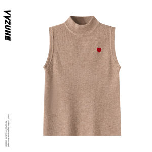 Áo Vest Thêu Hình Trái Tim Cổ Cao Không Tay Cho Nữ Mùa Thu Áo Khoác Ngoài Ôm Vừa Vặn Áo Khoác Ngoài Thường Ngày Áo Chui Đầu