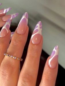 French Style Purple Spot Leopard Almond Pointed Wearable Nail Art Stickers Hot Girl Fake Nails Tips Cross-Border Beauty Tools