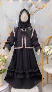 Gamis Ceruty Rompi Renda Anak & Baju Gamis Raya Muslimah Anak Terbaru