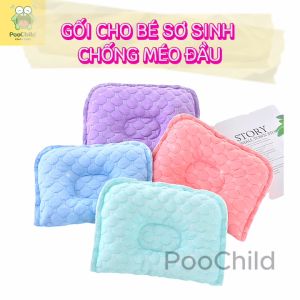 Gối cho bé sơ sinh chống méo đầu PooChild dạng vuông thấm mồ hôi ngủ ngon giặt dễ dàng thoáng khí bảo vệ bé