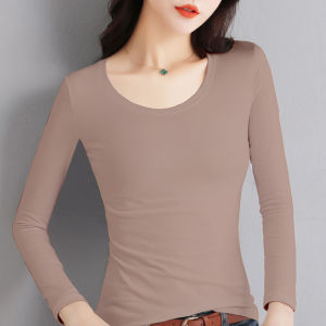 เสื้อยืดคอกลมแขนยาวทรงสลิมฟิตผ้าฝ้ายแท้สำหรับผู้หญิง เสื้อชั้นในสีดำบาง ทรงเข้ารูป เสื้อเชิ้ตสีขาวบาง ฤดูใบไม้ร่วง 2022