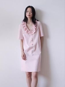 POPCHRIO | Đầm Lanh Thẳng Dễ Dàng Kẹp Tai Hình U Cổ Sợi Ren Pháp