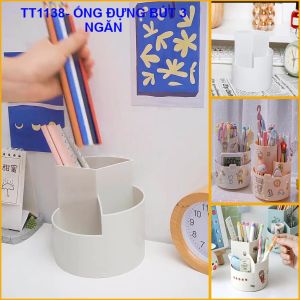 Hộp đựng bút tròn  ống cắm bút 3 ngăn bằng nhựa tiện lợi