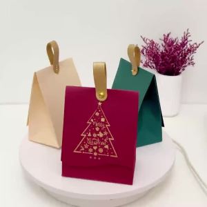 12PCS Christmas Gift Boxes with Leather Handles Christmas Tree Pattern Christmas Gift Wrapping Christmas Party Gift Boxes