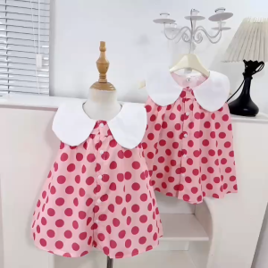 Váy bé gái sát nách chấm bi dáng A khuy cài cho bé từ 1-5 tuổi