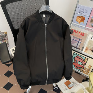 แจ็คเก็ตบินสีพื้นสีสันสดใสสำหรับผู้ชาย Cleanfit แจ็คเก็ตเบสบอลสไตล์อเมริกันฤดูใบไม้ร่วง ทรงหลวม ทรงพื้นฐาน แจ็คเก็ตบิน