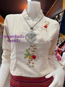 เสื้อป้ายผูกข้างแขนสามส่วนปักดอกไม้ด้วยมืองานฝีมือมีไซส์Sอก34นิ้ว Mอก36นิ้ว Lอก38นิ้ว XLอก40นิ้ว XXLอก42นิ้ว