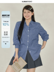 Loose Plaid Shirt Montreal Style plus Size Women Lazy Feel Miu Series Large Size Shirt Work Studio J243CS269 Other Material 100%